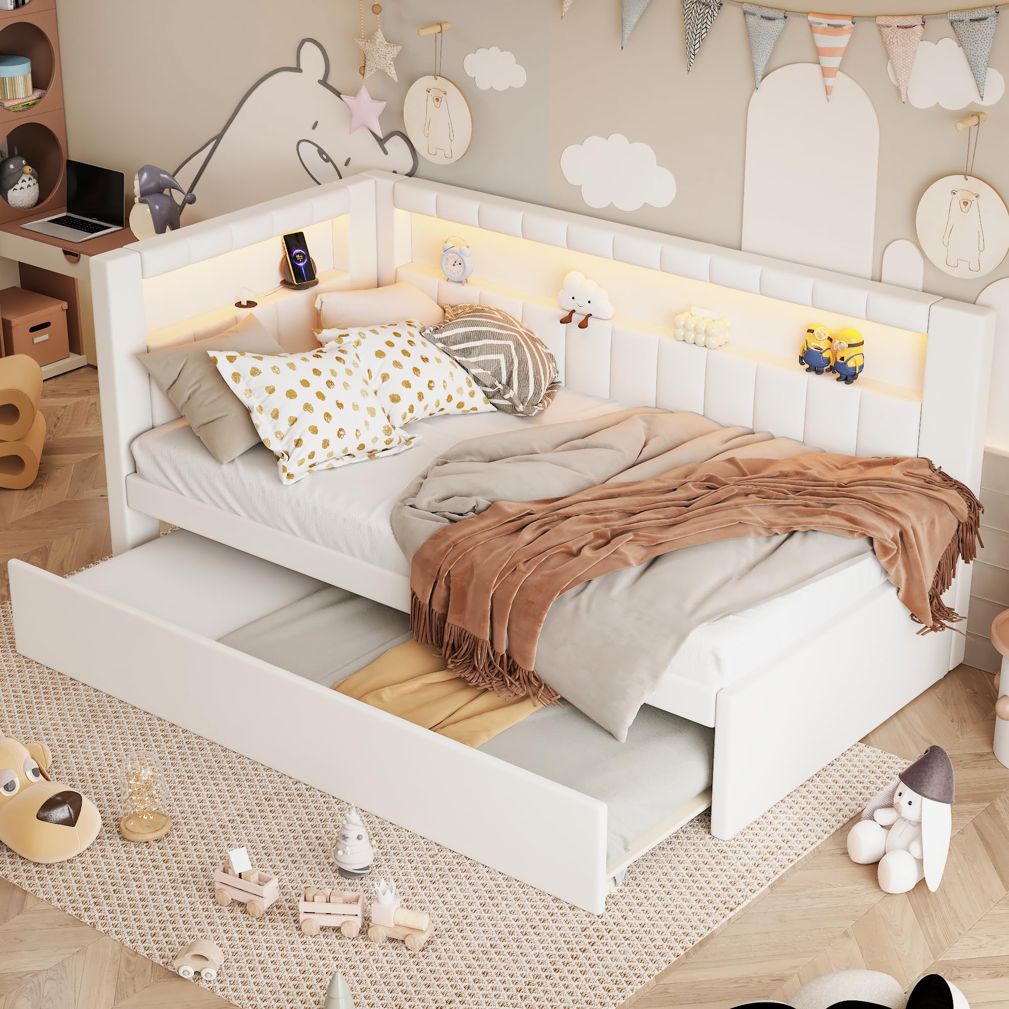 Amazon.com: Merax Modern Upholstered Platform Bed Frame with USB